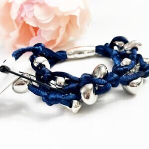 NEW Chico's Royal Blue & Silver Satin Knotted Bracelet